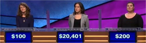 Final Jeopardy (1/26/2018) Rachel Lindgren, Jennifer Tomassi, Melissa Stewart