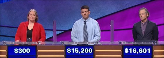 Final Jeopardy (10/19/2017) Joanna Kimmitt, Justin Broughman, Tom Blake