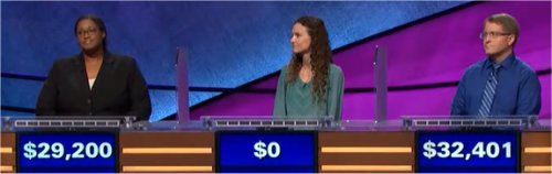 Final Jeopardy (12/13/2017) LaKedra Pam, Rachel Schemmel, Bryce Johnson