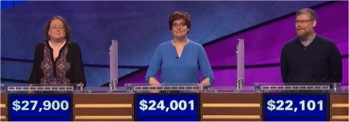 Final Jeopardy (9/12/2017) Laura Kelsay, Linda Shaver-Gleason, Chris Fennell