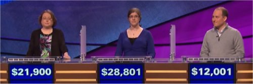 Final Jeopardy (9/13/2017) Laura Kelsay, Jen Sosnowski, Jay Olman