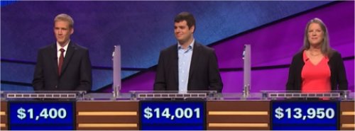 Final Jeopardy (1/16/2017) Eli Nehus, Mary Caruso, John Avila