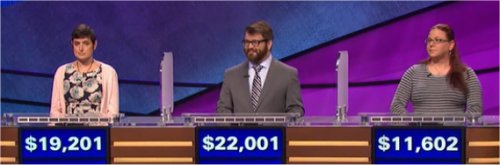 Final Jeopardy (12/21/2016) Cindy Stowell, Sam Scovill, Jennifer Johnson