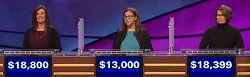 Final Jeopardy (3/29/2017) Julie Brannon, Rachel Levinson-Emley, Tricia Riley