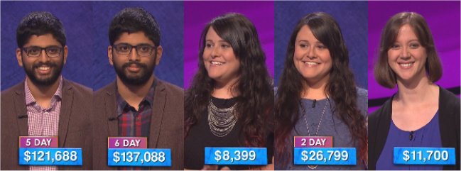 Jeopardy Champs for the week of July 25, 2016