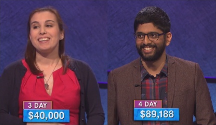 Jeopardy champs, Ellen Corrigan and Pranjal Vachaspati (week of July 18, 2016)