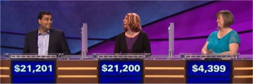 Final Jeopardy (5/4/2017) Ragavan Ramsubramani, Erin Wilson, Laura Spoelstra