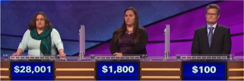 Final Jeopardy (6/22/2017) Lisa Evans, Natasha Baker-Bradley, Daniel Esch