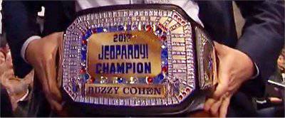 Buzzy Cohen's 2017 Jeopardy! Champion belt